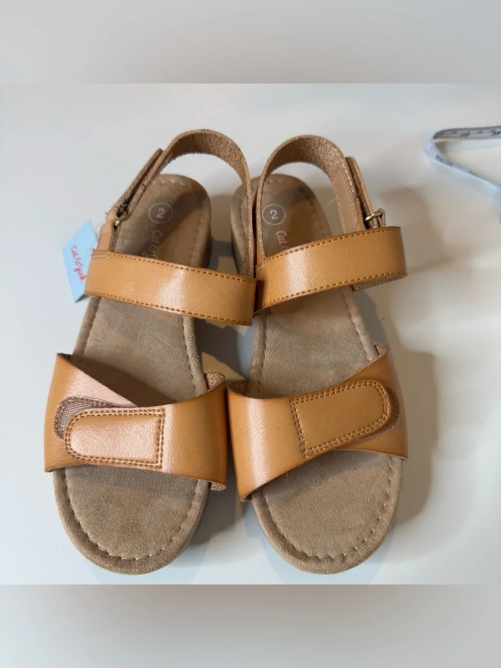 Cat & Jack Toddler Girls Tan Sandals Size 2 Double Strap Velcro Comfort
